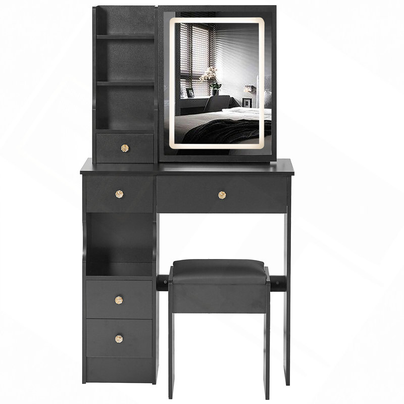 Petit meuble-lavabo 29,2 po avec tabouret de bureau et tabouret, Noir