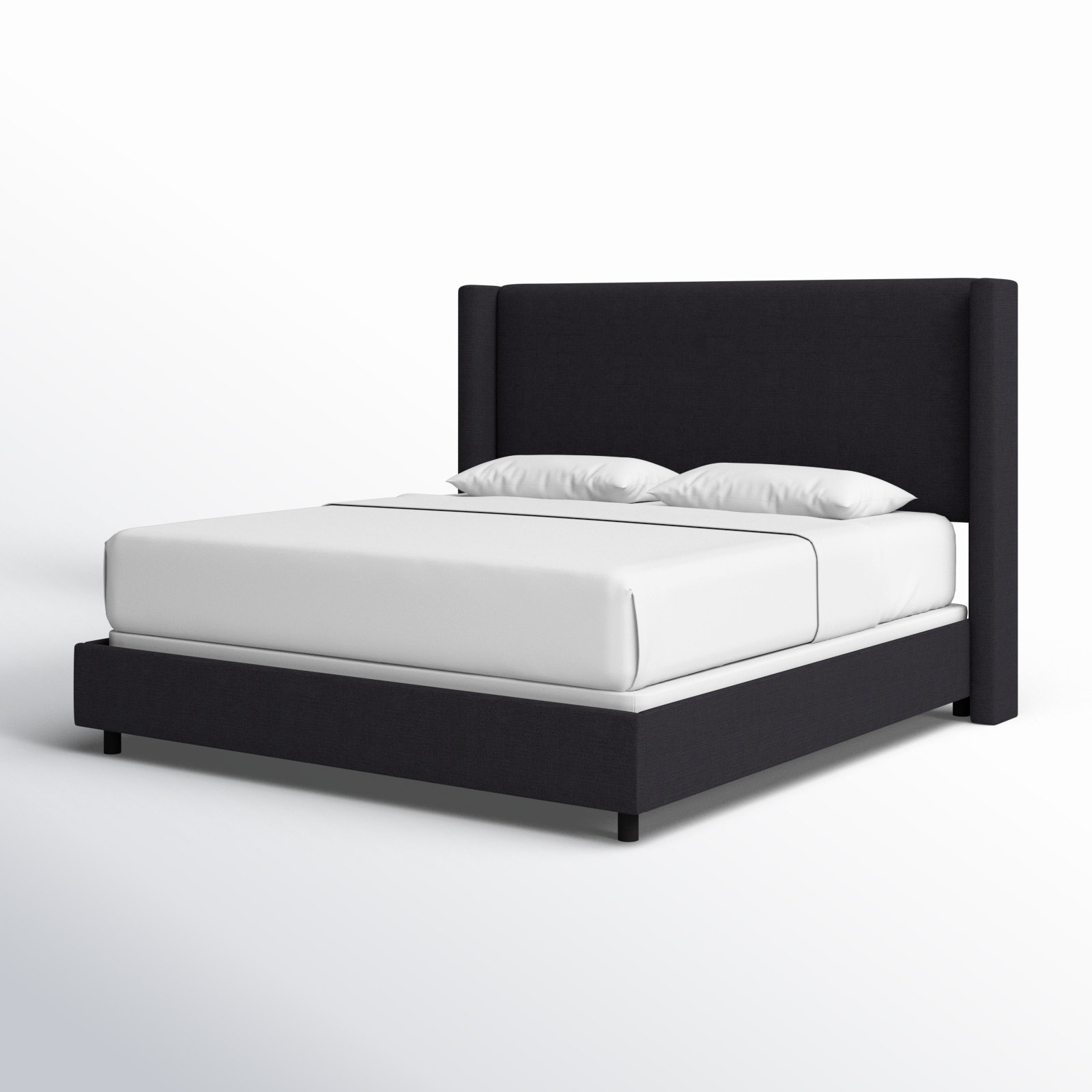 Hanson Upholstered Wingback Bed, California King, Classic Black Linen