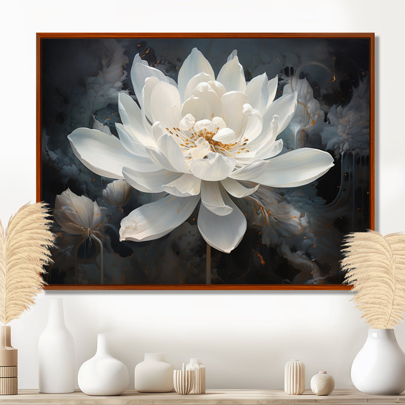 Serenity Blossum Lotus - art mural Lotus, Reproduction avec cadre flottant, H 16 po x l 32 po, Brun