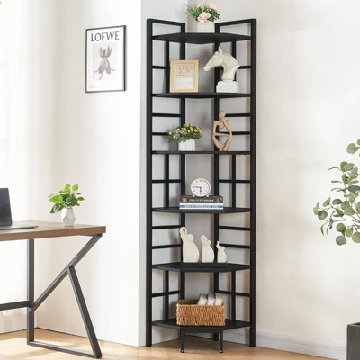 Tablette d'angle, bibliothèque de coin à 6 niveaux de 76,9 po, support de coin industriel, étagère d'angle avec rangement pour le bureau et la chambre à coucher,