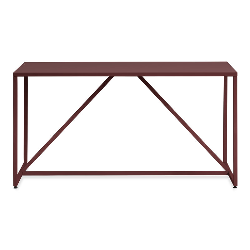 Strut Walnut Wood Dining Table, Oxblood, 35" W x 75" L, Standard (29" Height)