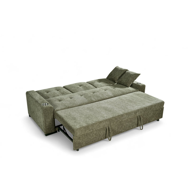 3 Seater Sofa Bed, Green Chenille