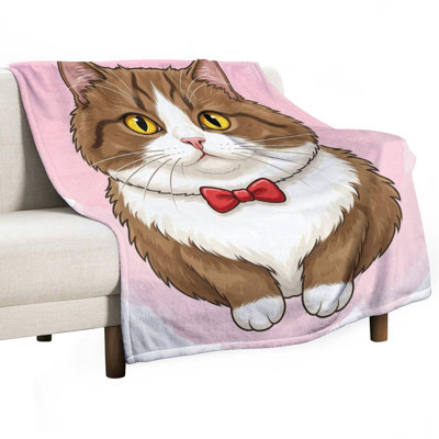 Joli chat mignon avec jeté en flanelle de luxe Halo, couverture douce et chaude pour le canapé-lit du salon