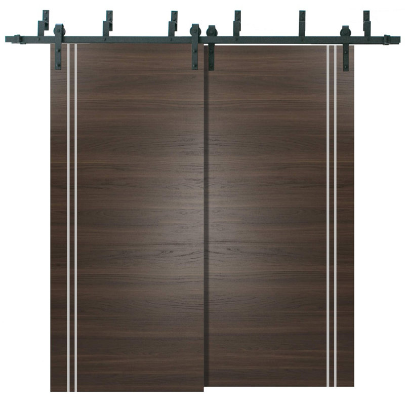 Porte de grange en bois massif massif, Frêne chocolat, 48 po x 84 po