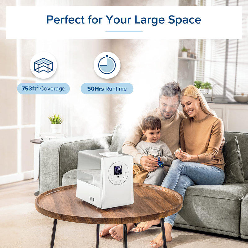 White Ultrasonic Humidifier with Warm and Cool Mist, 6L Capacity