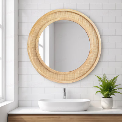 Miroir décoratif rond en bois naturel 24 po