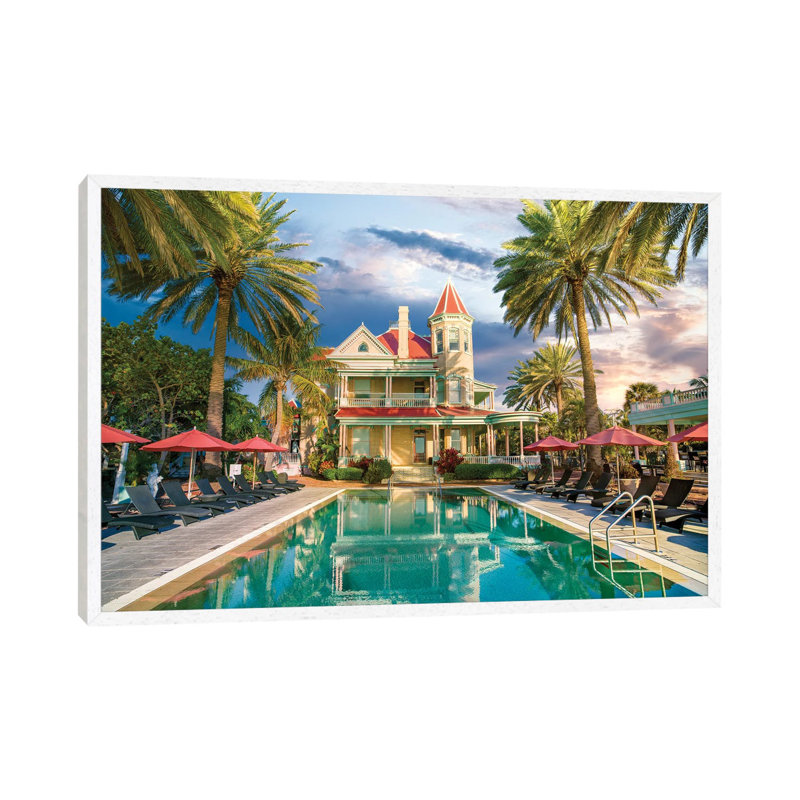 Key West Historic Mansion, Florida by Susanne Kremer - Print on Canvas, White Floater Framed