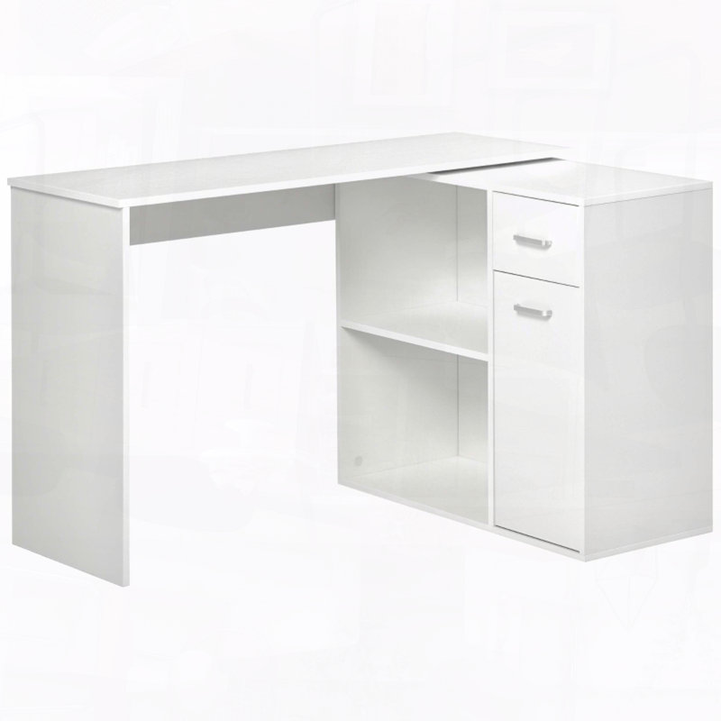 Bureau d'angle en L pour poste de travail à domicile, Blanc