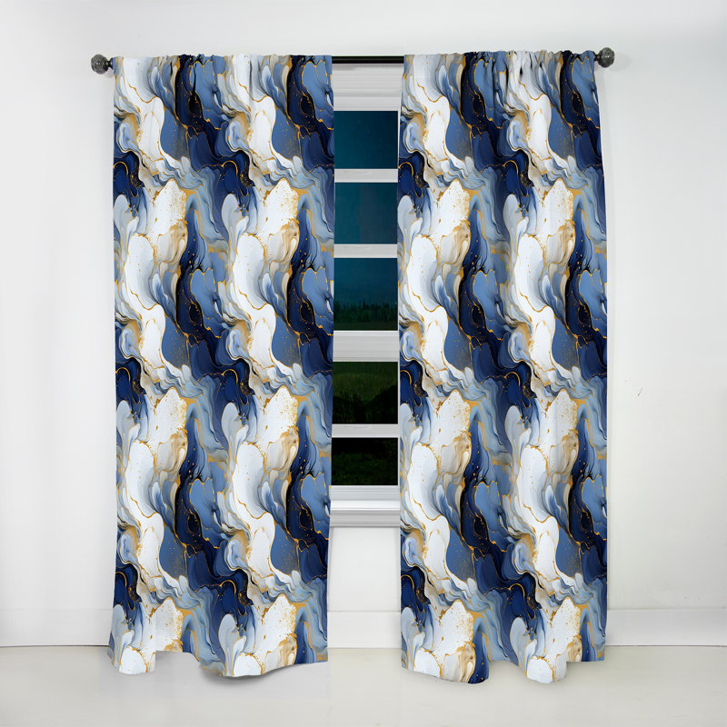Rideau obscurcissant céleste en marbre bleu et or III céleste - 1 panneau, L 52 po x L 95 po