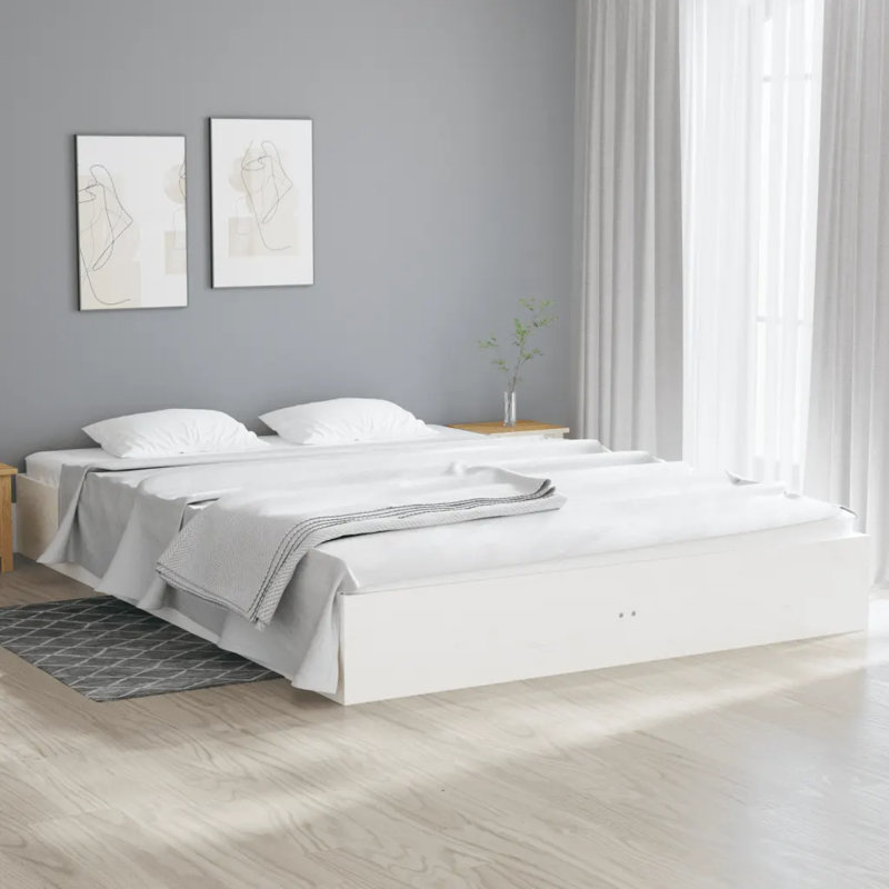 Bed Frame Solid Wood, white, Kingsize (5')