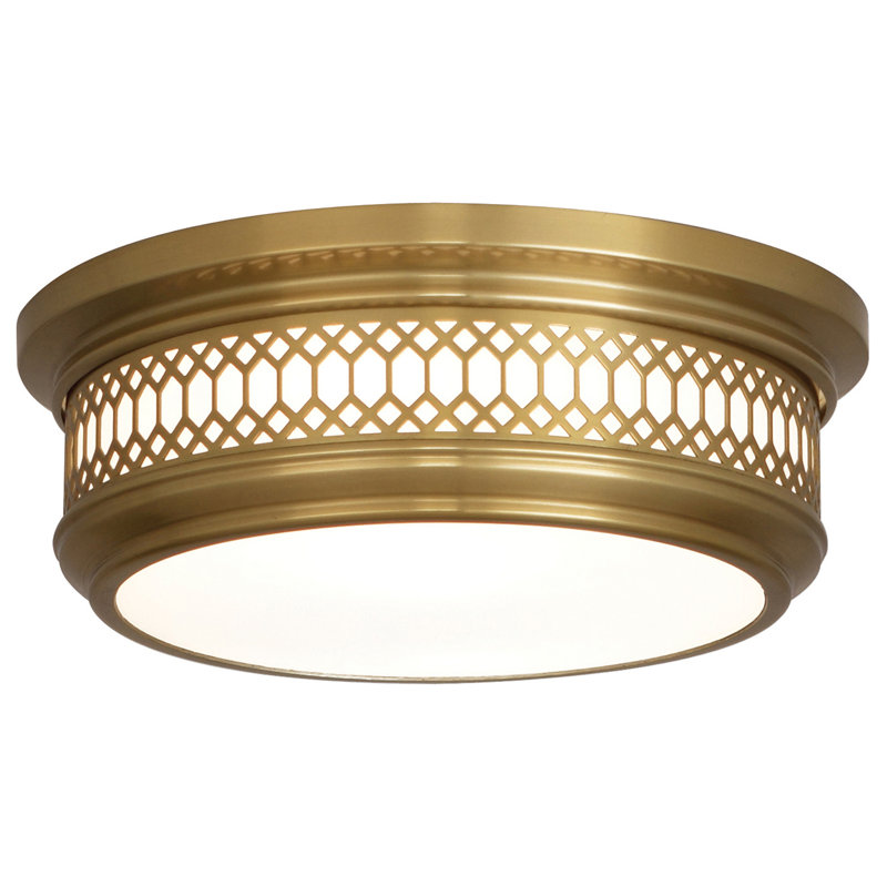 Williamsburg Tucker 3-Light 16.75" Flush Mount, Antique Brass, 2 Lights, 4.25"H x 11.75"W x 11.75"D