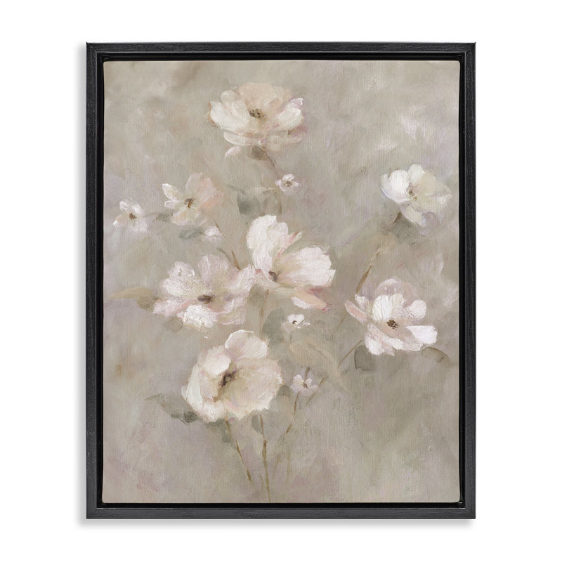 Cadre flottant délicat à motif floral rosé, design par Carol Robinson, Cadre flottant noir de jais, H 21 po x l 17 po
