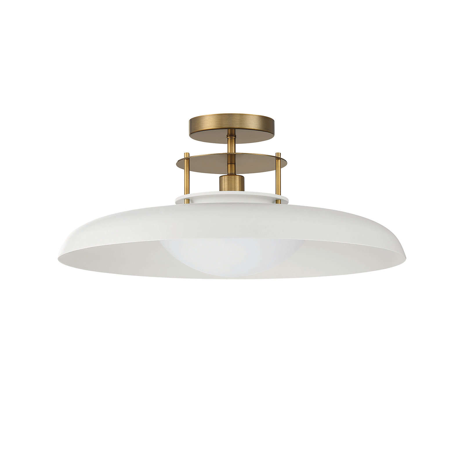 Jude Single Light Semi Flush Mount, Brass, White