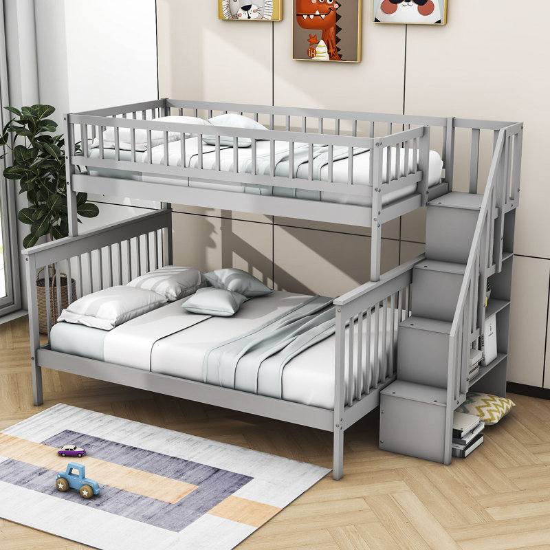 Dotza Kids Twin Over Full Bunk Bed, Gray