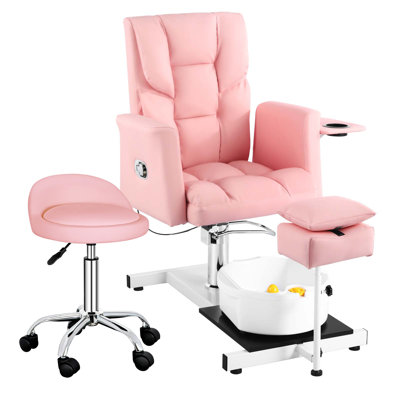 Pedicure Chair With Stool & Bubble Massage Foot Bath, Hydraulic Pedicure Chair For Nail Tech, No Plumbing, 360 ° Rotation For Beauty Spa Salon Unit Station