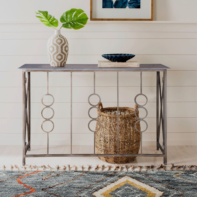 Partone Marble Top Console Table with Iron Base,52x14x34