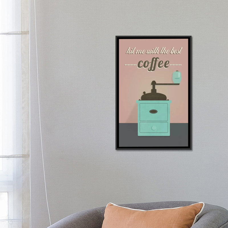 « coffee », art textuel sur toile tendue, H 26 po x l 18 po x P 1,5 po, Toile avec cadre noir, Pas de tapis