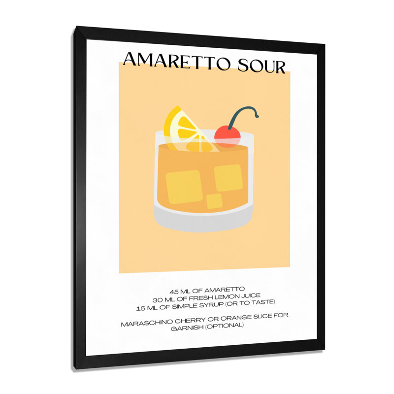 Amaretto Sour Liqueur Recipe - Art mural cocktails, Cadre photo noir simple, H 40 po x l 30 po