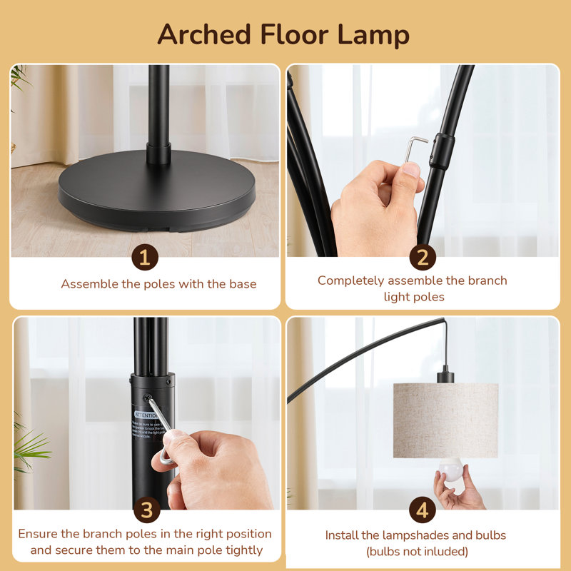 Lampe sur pied à arc 3 voies 83 po avec interrupteur rotatif 83 po, Beige