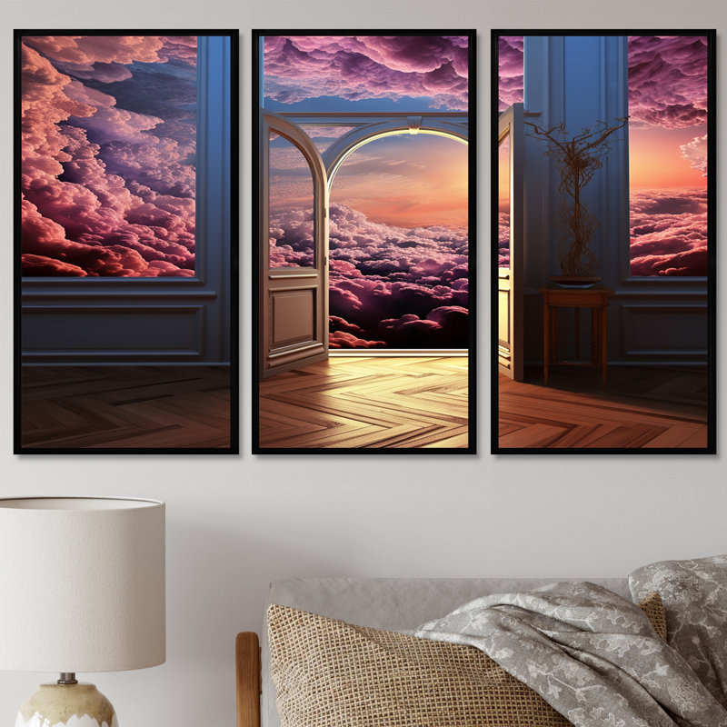Mayron - Ensemble d'art mural nuages, Cadre flottant noir, H 32 po x l 48 po x P 1 po