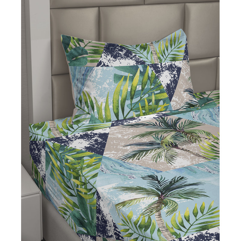 Ambesonne Watercolor Botany Sheet Set 4 Pcs Retro Boho Bloom, Seafoam Fern Green Dusk Floral