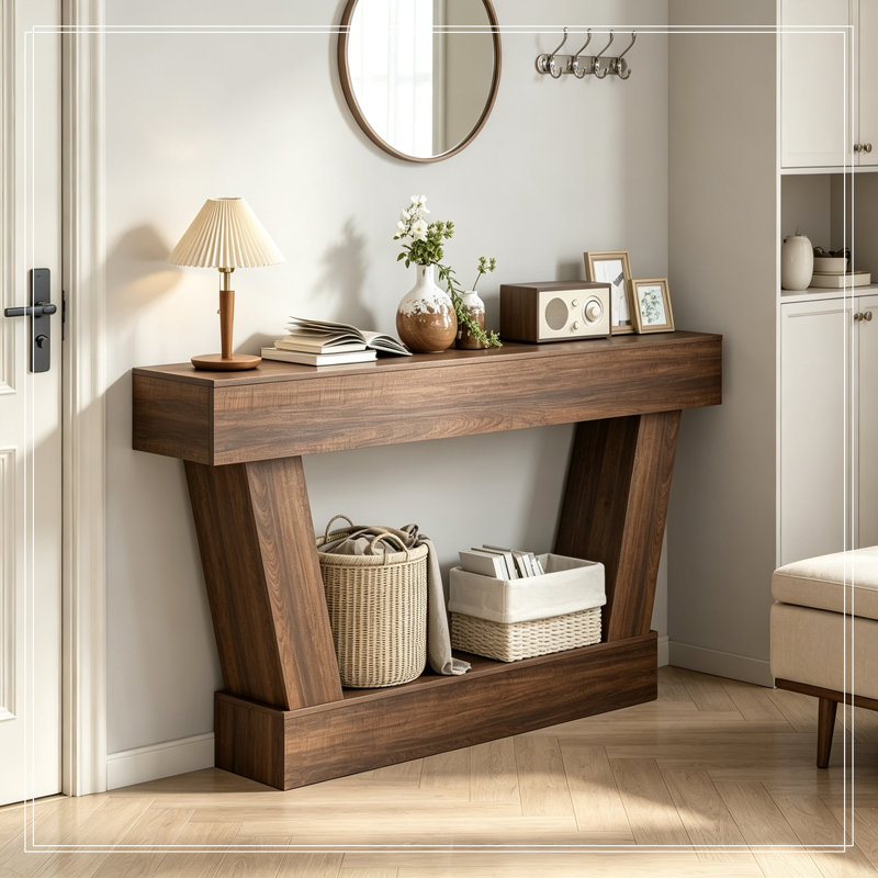 Varina étroite avec tablette de rangement, Brun