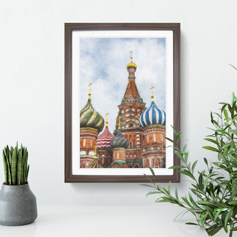 The St Basils Cathedral Russia - Picture Frame Painting, 36cm H x 27cm W x 2cm D, Walnut Framed