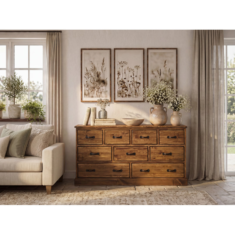Broussard Solid Wood 152cm W 9 - Drawer Chest of Drawers