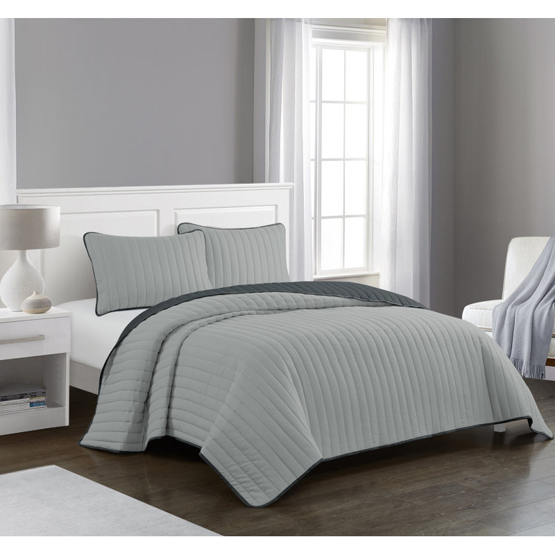 Rita Modern & Contemporary Striped Coverlet, Pink, King Quilt + 2 Standard Shams