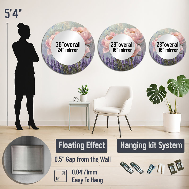 Peonies In The Lavender Garden I - Floral Accent Wall Mirror - Printed On Metal, 36" x 36"