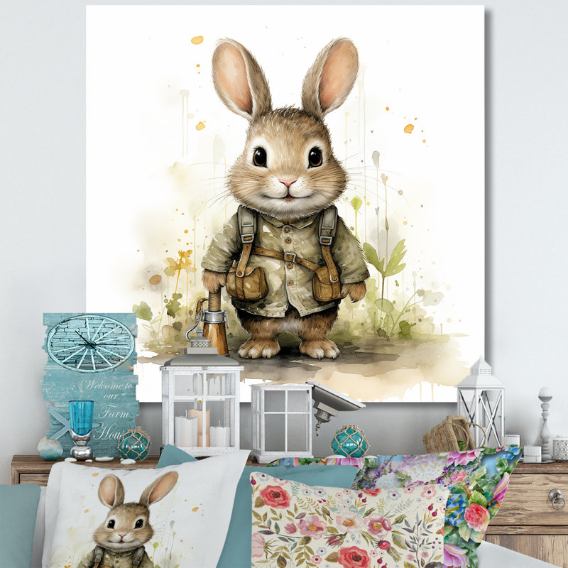 Delight Plump Nursery Rabbit Portrait I - Art mural de chambre de bébé, Toile tendue, H 16 po x l 16 po