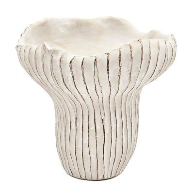 9.3X9x8.7 In Decorative Sand And Cement Coral Planter, Textured Beige Appearance, Vertical Ridged Style For Trailing Plants Display Home Weathered Color, Texture Succulents Interior