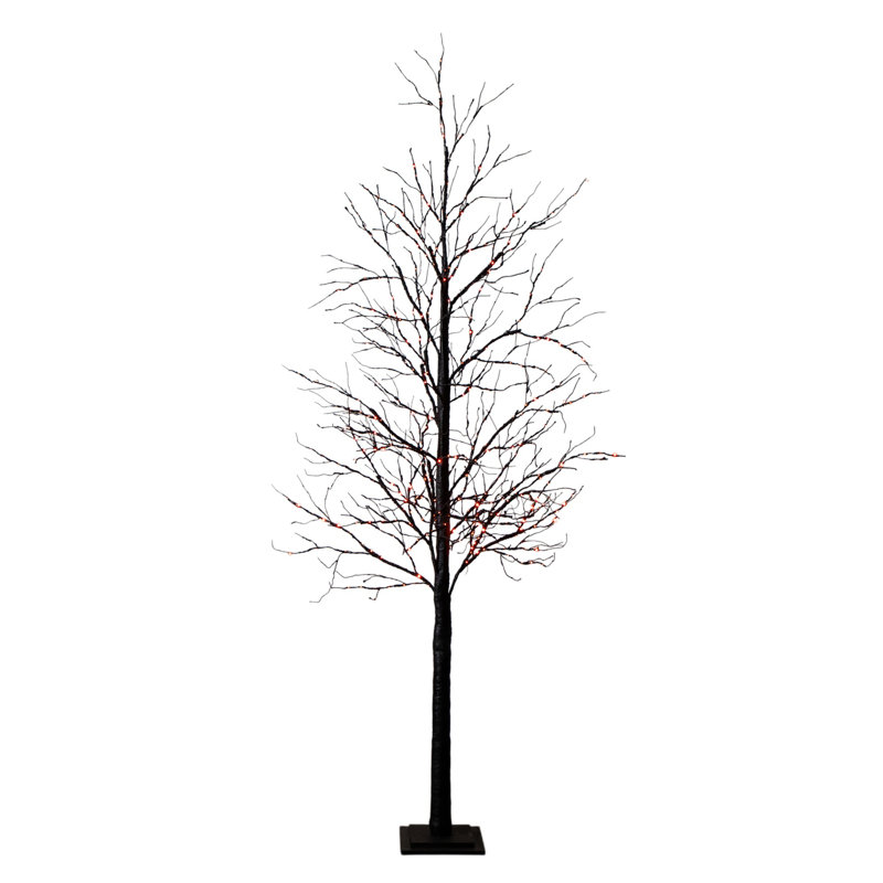 Pre-Lit Halloween Black Twig Artificial Tree With 510 Orange & Purple LED Lights, 96" H x 30" W x 30" D