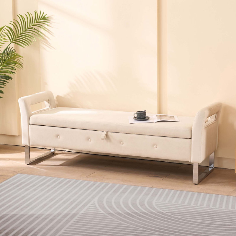 Banc de rangement capitonné l 67,89 po, Beige