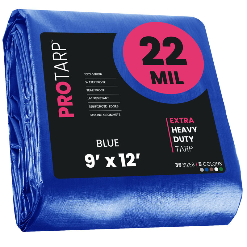 Bâche en polyéthylène robuste de 22 mil, imperméable et résistante aux rayons UV, Bleu, 30 pi x 40 pi