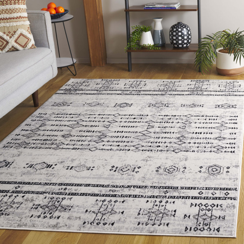 Tapis noir / gris / ivoire Latai Temple, Rectangle 5 pi 3 po x 7 pi 6 po