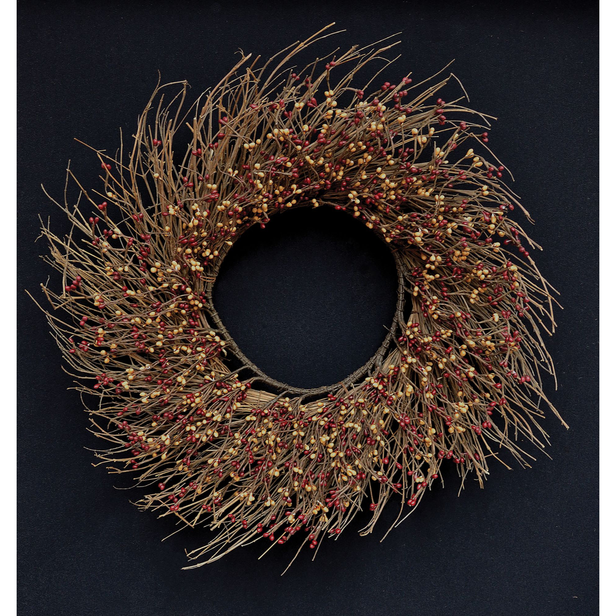 Fall Pip & Grapevine Wreath, Burgundy/Gold, 22" H x 22" W x 4" D