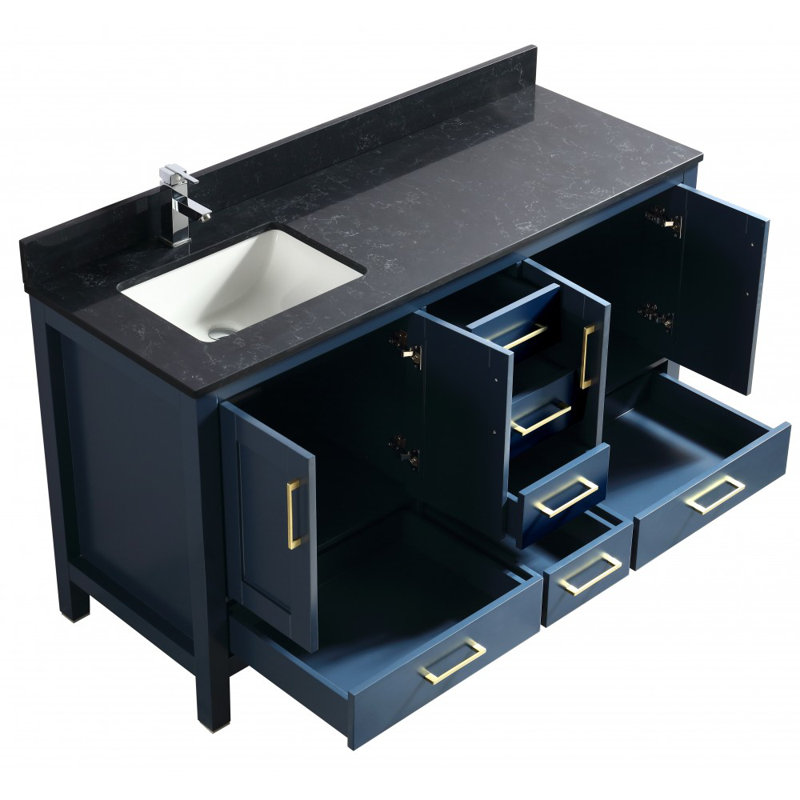 Meuble-lavabo en bois massif 60 ", Bleu antique