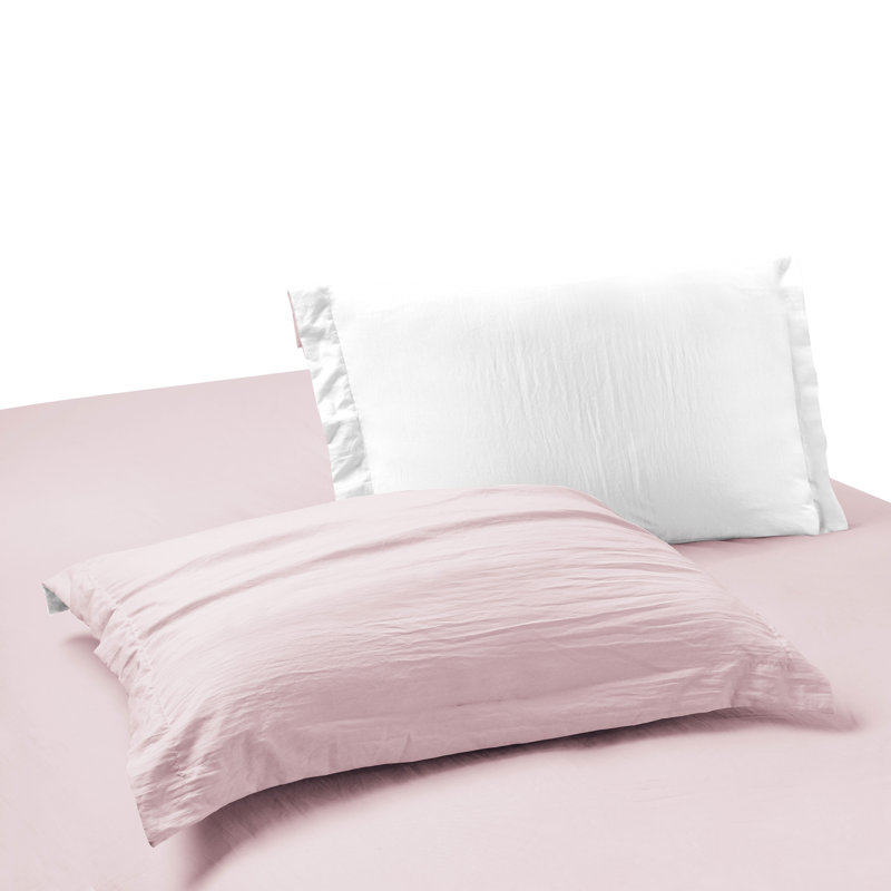 Ultra Soft Reversible Crinkle Washed Microfiber Duvet Cover Set, Full/Queen Duvet Cover + 2 Pillow Case, Pale Pink/White