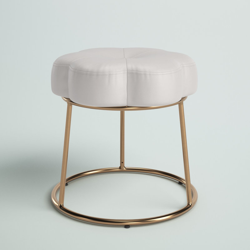 Bonview Flower Upholstered Velvet Metal Accent Stool, White