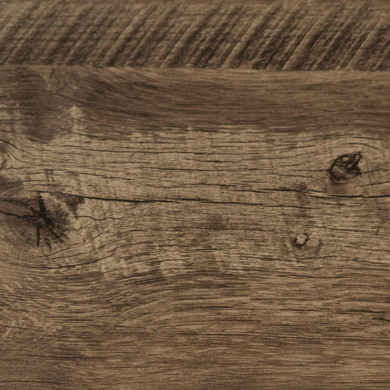 Brown Oak and Black Metal Rectangular Coffee Table