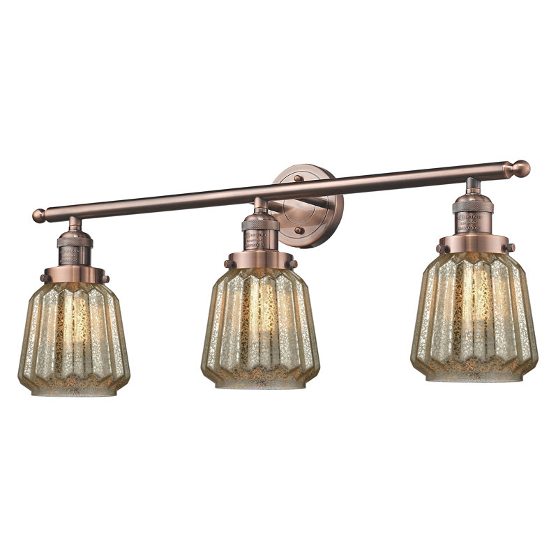 Éclairage pour meuble-lavabo 3 lumières à intensité réglable Vinson, Cuivre antique, Transparent