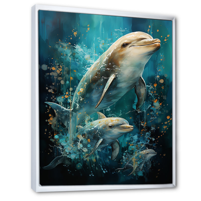 Dauphin harmonie aquatique, H 40 po x l 30 po x P 1,5 po, Cadre flottant blanc