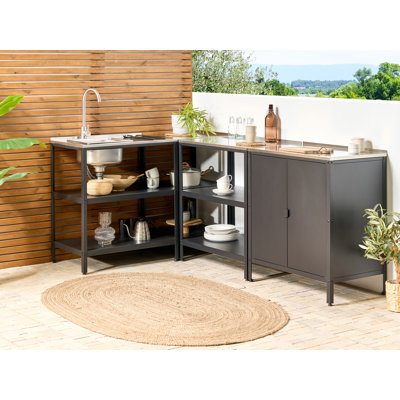 Outdoor Kitchen Island with Sink VILAMA Metal Black