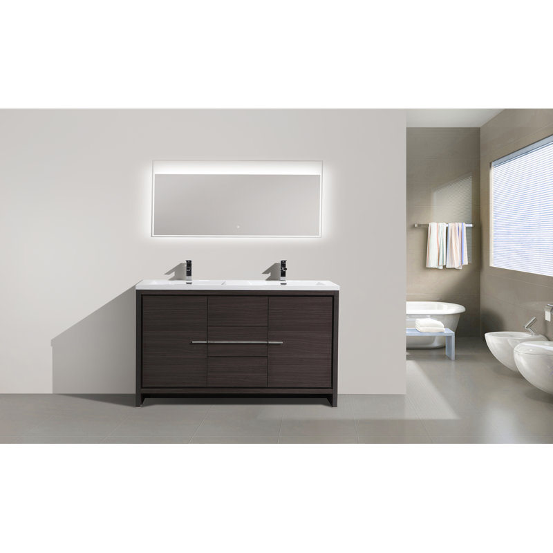 Ensemble de meuble-lavabo double 59 po Lefebvre, Chêne gris