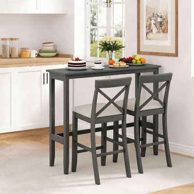 48 Inch Rectangular Wood Dining Table Set, 3-Piece Farmhouse Bar Table with 2 Stools, Space Saving Kitchen Breakfast Nook Furniture for Small Apartment Dining Room