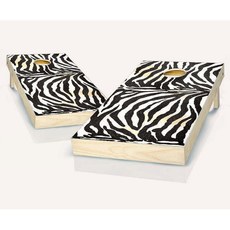 Ensemble de cornhole en bois massif 2 'x 4' avec sacs Zebra, Rouge / royal
