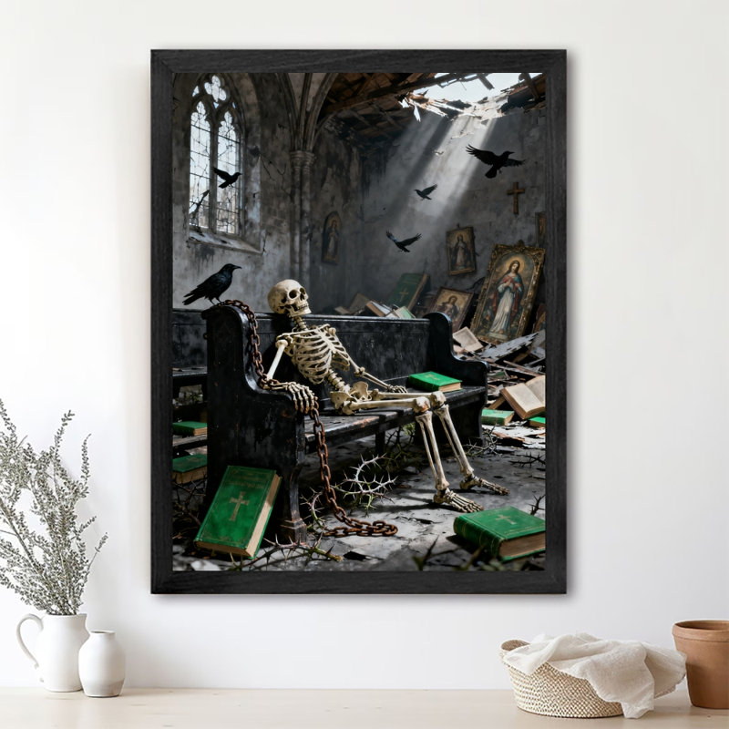 Reproduction d'art encadrée noire rétro crâne gothique foncé, H 11 po x l 9 po