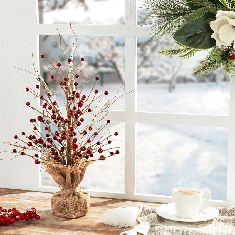 16"H Christmas Red Berry Table Tree Décor