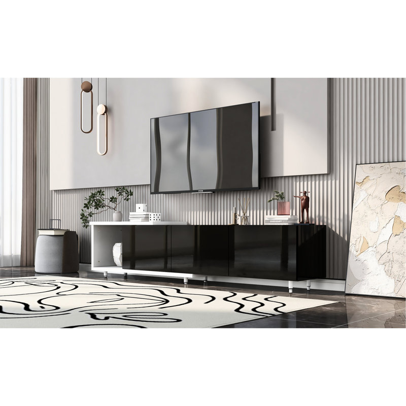 Meuble télé de 80 pouces et plus, 70,1 po à 100 po, extensible, blanc, noir et blanc, H 14,85 po x L 70,26 po x l 18,71 po